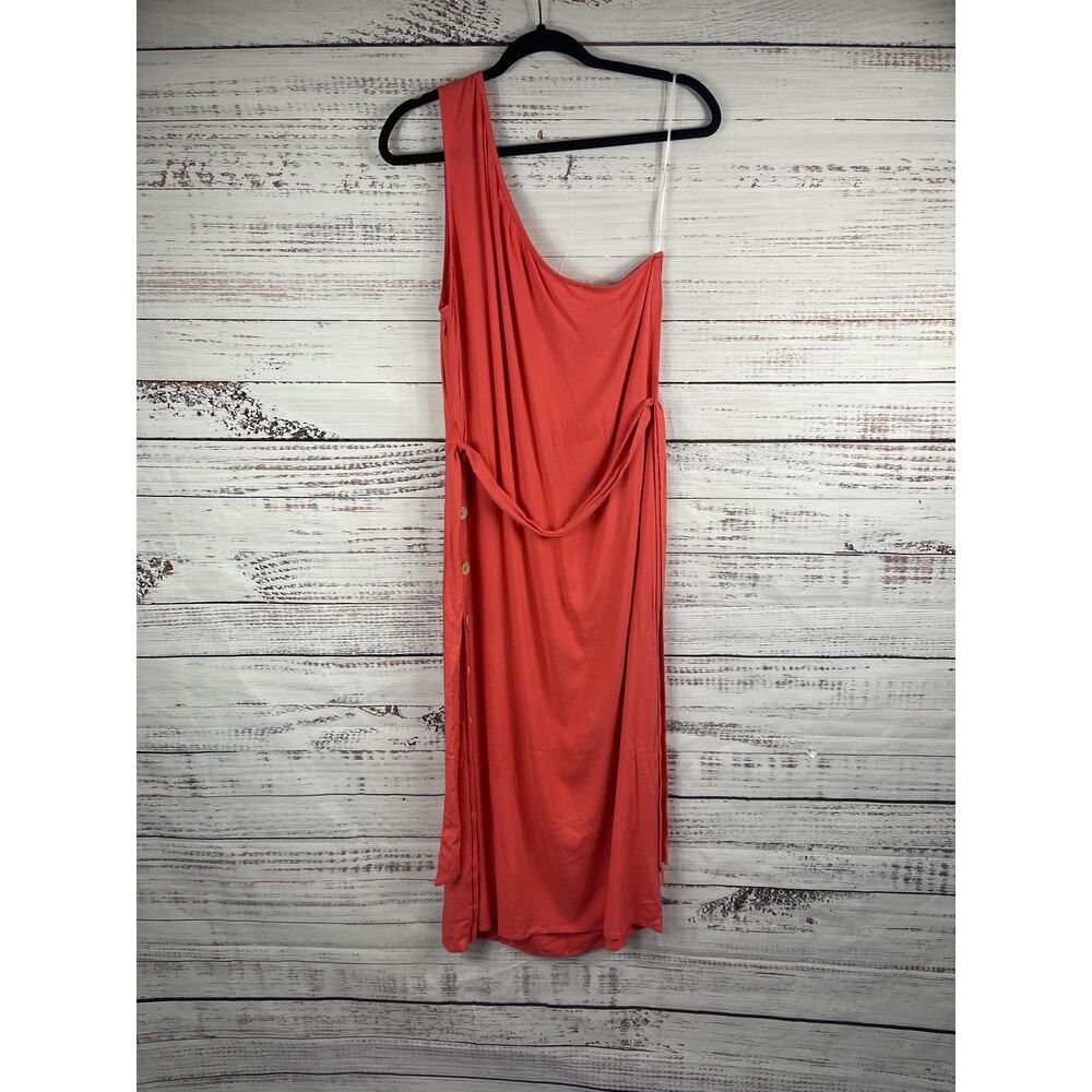 Flagpole NYC Dress Women's XL Red One Shoulder Corsica Side Slit Belted Buttons - Picture 9 of 12